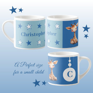 Expresso Tasse de girafe pour enfants nom personnalisé bleu