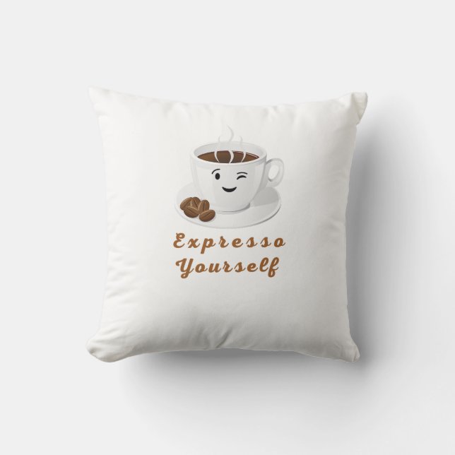 Expresso Yourself – Funny Smiling Coffee Tee Kussen (Voorkant)