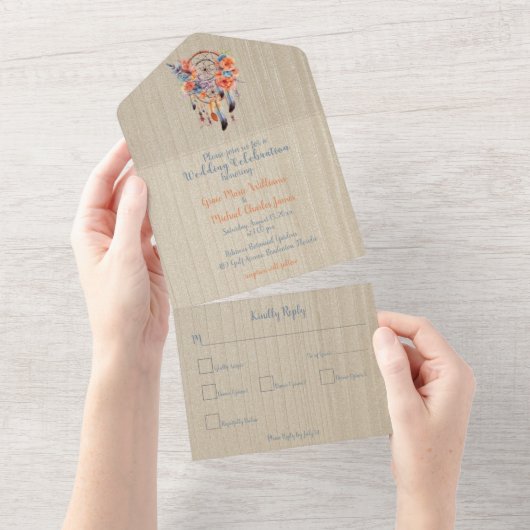 Exquise Boho Dream Catcher Bruiloft Alles In Een All In One Uitnodiging (Afscheurbaar)