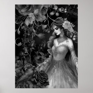 Exquise Donkere Monochromatische Schoonheid Rozen Poster