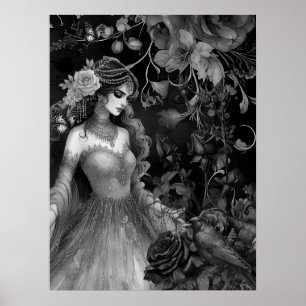 Exquise Donkere Monochromatische Schoonheid Rozen Poster