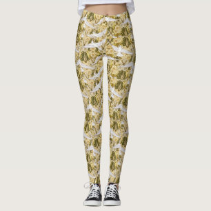 Exquise duiven tegen bloemenillustratie leggings