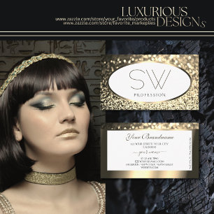 Exquise Goud Sprankelend Glitter Wit Monogram Visitekaartje
