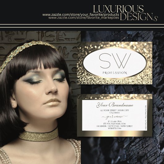 Exquise Goud Sprankelend Glitter Wit Monogram Visitekaartje