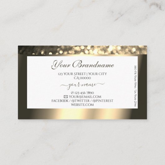 Exquise Goud Sprankelend Glitter Wit Monogram Visitekaartje (Achterkant)
