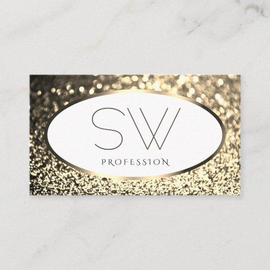 Exquise Goud Sprankelend Glitter Wit Monogram Visitekaartje (Voorkant)