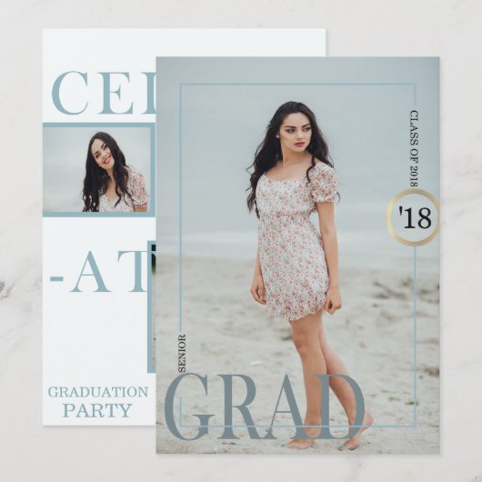 Exquise invitation à la remise des diplômes en gri (Devant / Derrière)