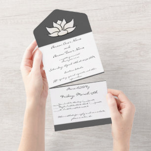 Exquise Lotus in White All In One Uitnodiging