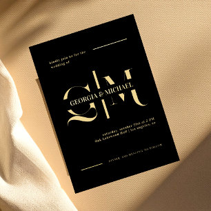 Exquise Monogram Minimalistische Gold Folie Weddin Uitnodiging