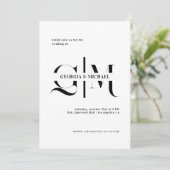 Exquise Monogram Minimalistische Witte Huwelijk Kaart (Staand voorkant)