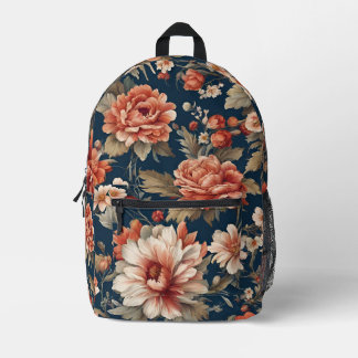 Exquise Retro Oranje Rozen, bladeren en bloemen Bedrukte Rugzak