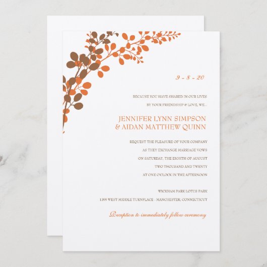 Exquise Vins (Bronze & Orange) Invitation (Devant / Derrière)