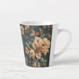  Exquise witte en weelderige koraalrode bloemen Latte Mok