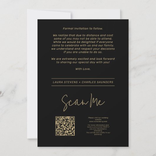 Exquise Zwart & Wit Gouden Script Bruiloft Save The Date (Achterkant)