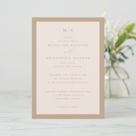 Exquisite Beige Calligraphy Invitation (Debout devant)