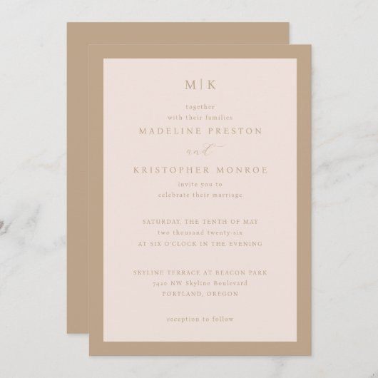 Exquisite Beige Calligraphy Invitation (Devant / Derrière)