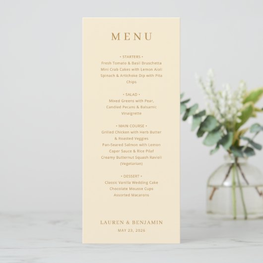 Exquisite Beige Calligraphy Menu (Debout devant)