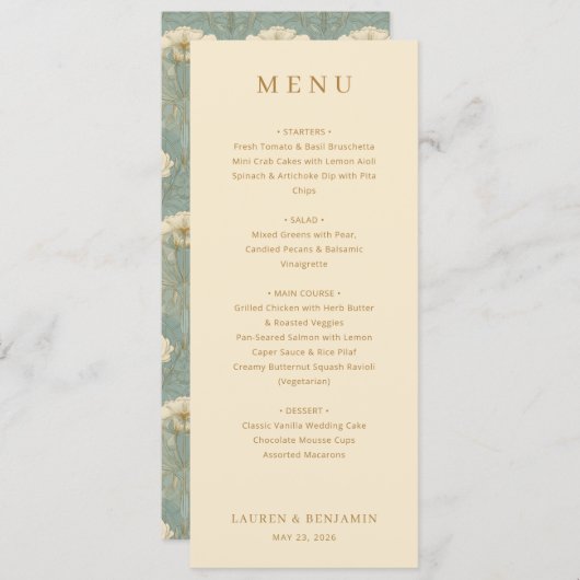 Exquisite Beige Calligraphy Menu (Devant / Derrière)