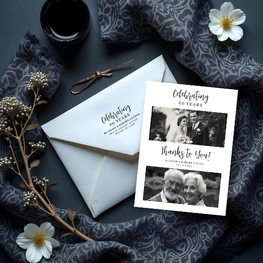 Exquisite Black White Elegant Wedding Anniversarie Bedankkaart