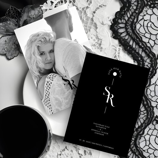 Exquisite Chic Minimalist Black Wedding Initials Save The Date