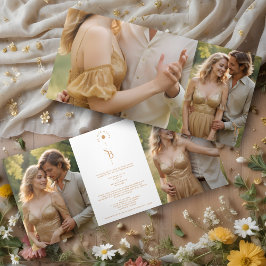 Exquisite Chic Minimalist Gold Wedding Initials Drieluik Uitnodiging