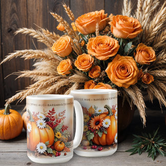 Exquisite Fall Pumpkins Wildflowers Custom Name Koffiemok
