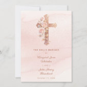 Exquisite Glitter Pink Floral Christian Cross Kaart (Voorkant)
