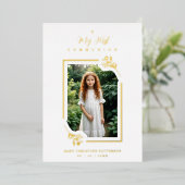 Exquisite Gold Botanical Frame First Communion Folie Uitnodiging (Staand Voorkant)