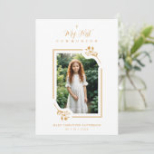 Exquisite Gold Botanical Frame First Communion Kaart (Staand voorkant)