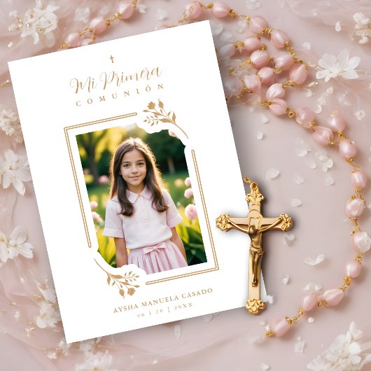 Exquisite Gold Floral Botanical Frame Communion Kaart