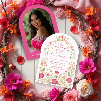 Exquisite Hot Pink Spanish Quinces Floral Border Kaart