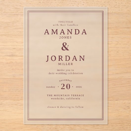 Exquisite Maroon Calligraphy Wedding Invitation (Recto)