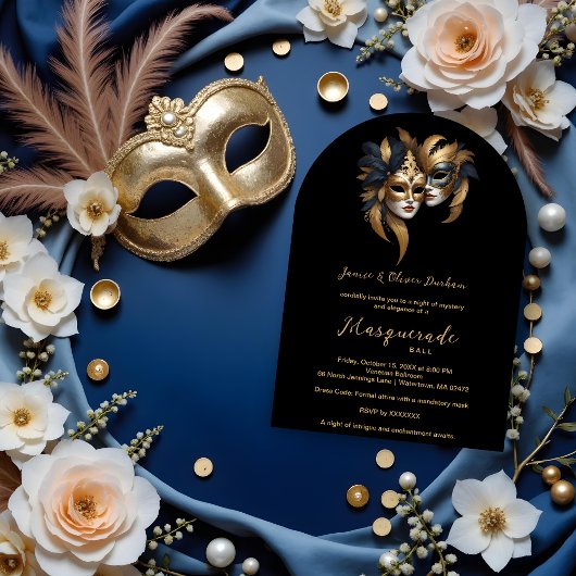 Exquisite Masquerade Masks Gold Effect Accents  Kaart