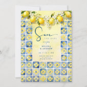 Exquisite Mediterranean Tiles Floral & Lemons  Save The Date (Voorkant)