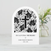 Exquisite Minimalist Black White Botanical Funeral Kaart (Staand voorkant)