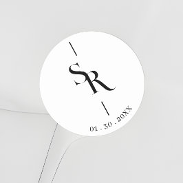 Exquisite Minimalist Black & White Initials Ronde Sticker
