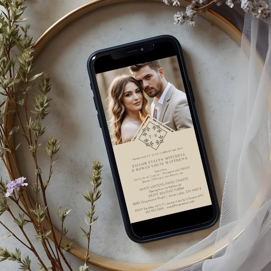 Exquisite Minimalist Wedding Botanical Monogram Kaart