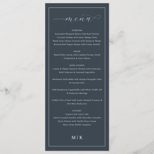 Exquisite Navy Calligraphy Menu (Voorkant)
