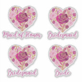 Exquisite Pink Floral Heart Bridal Sticker (Voorkant)