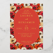 Exquisite Red Floral Wedding Invitation (Recto)