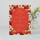 Exquisite Red Floral Wedding Invitation Folie Uitnodiging (Staand Voorkant)