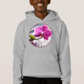 Exquisite roze orchidee Rests op zilver Bord (Voorkant)