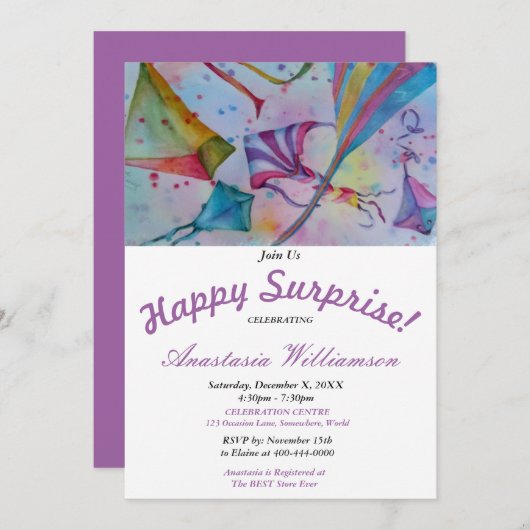 EXTÉRIEUR KITE VOL SURPRISE PARTITE INVITATION (Devant / Derrière)