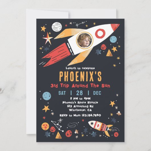 Externe Rocket Invitation photo Anniversaire (Devant)