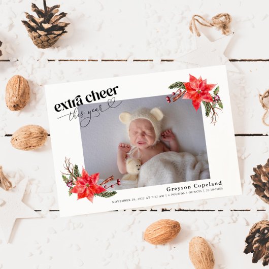 Extra Cheer Holiday Baby Foto geboortedatum Aankondiging