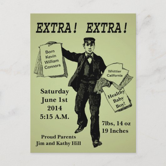 Extra! Extra! krant Baby Briefkaart (Voorkant)