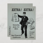 Extra! Extra! krant slaat datum op Aankondigingskaart (Voorkant / Achterkant)