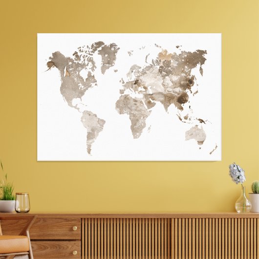 Extra groot Neutraal Kleur Wereldkaart Canvas (Insitu (Woonkamer))