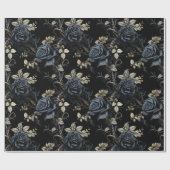 Extra Groot Romantisch Blauw en Zwart Roos Gotisch Cadeaupapier (Vlak)