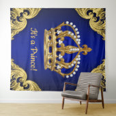 Extra grote koninklijk blauwe gouden prins kroon a wandkleed (In Situ (horizontaal))